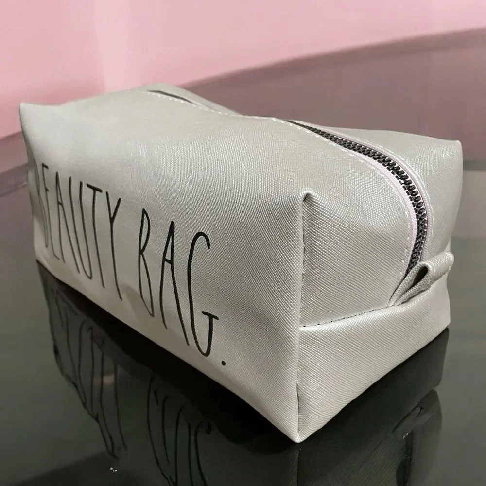 Rae Dunn Beauty Bag Metallic Pink Zip Cosmetic Travel Case NWT